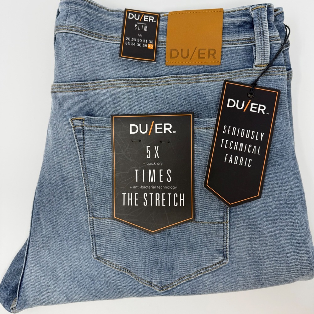DUER‎ Mens L2X Slim Fit Stretch Performance Denim Shorts Size 40 Light Wash NEW